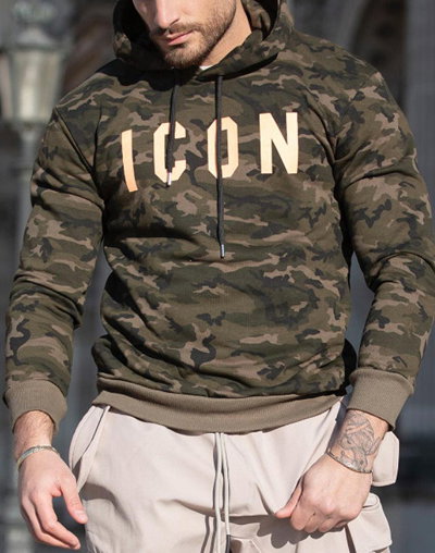 Sweat à capuche vert kaki imprimé camouflage all over Icon fluo pour homme