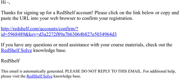 Confirm your RedShelf Registration