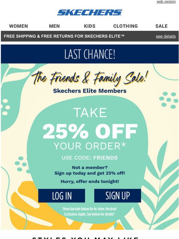 skechers friends and family sale