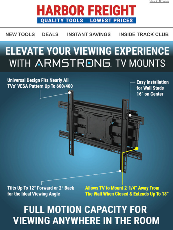 Harbor Freight Tools NEW LOWER PRICE ARMSTRONG TV Mounts Milled