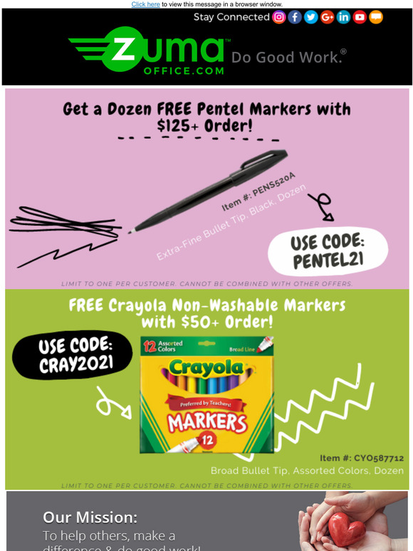 Zuma Office Supply FREE Pentel Markers & More! Milled