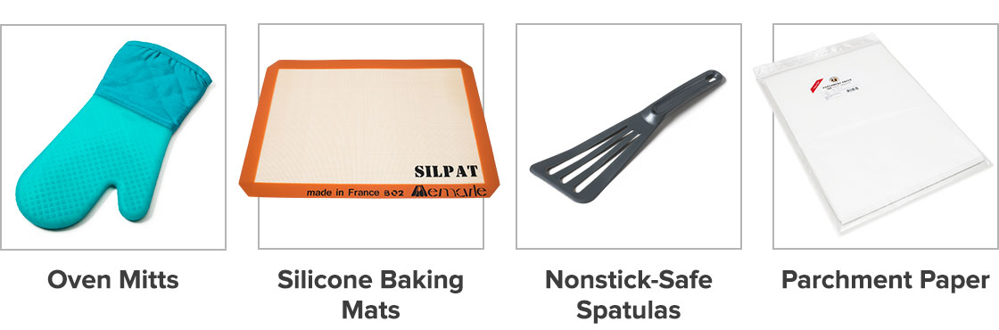 Oven Mitts, Silicone Baking Mats, Nonstick-Safe Spatulas, Parchment Paper