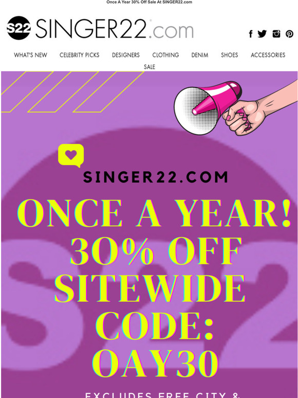 Singer22 Once A Year 30 Off Sale At Milled