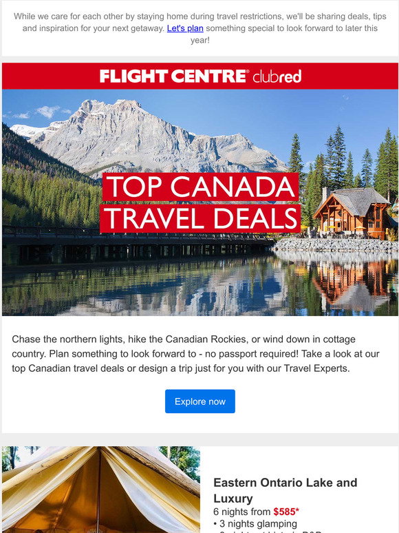 Flight Centre Canadian vacations from 585 Milled