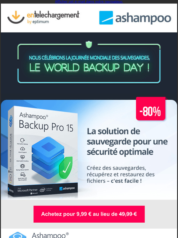80% de remise  l'occasion de la journe mondiale des sauvegardes