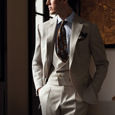 Beige Loro Piana Wool Single-Breasted Three-Piece Suit