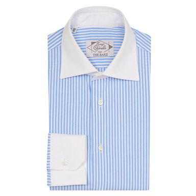 Light Blue Cotton Striped Contrast Collar Shirt