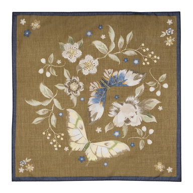 Khaki Brown Cotton Floral Pocket Square