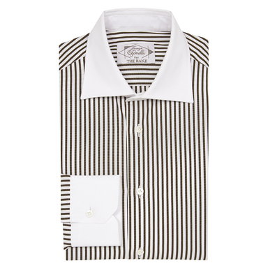 Brown Cotton Striped Contrast Collar Classic Shirt