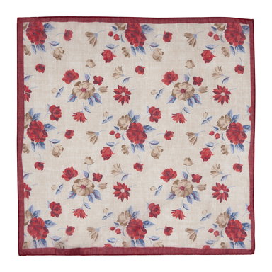 Beige and Pink Cotton Floral Pocket Square