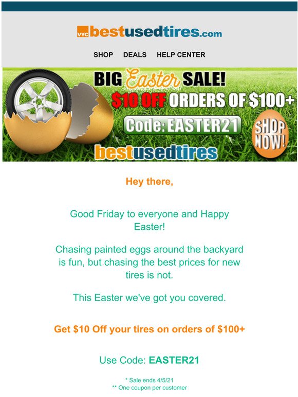 Save $10 on New Tires this Easter!