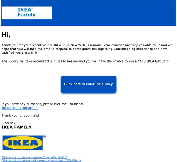 IKEA: We need your feedback on your recent to IKEA! | Milled