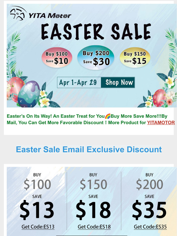 Buy $200 Save $35, An Easter Treat for You!!-YITAMOTOR