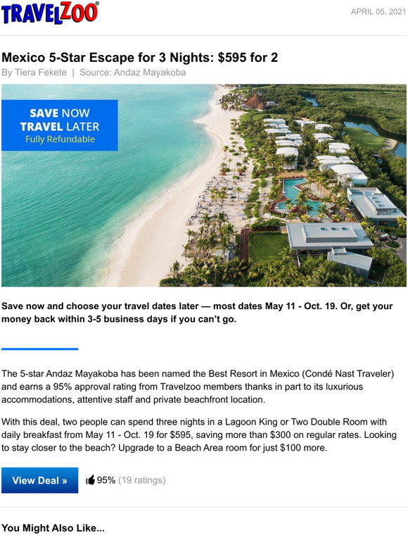 Travelzoo: Mexico 5-Star Escape for 3 Nights: $595 for 2 | Milled