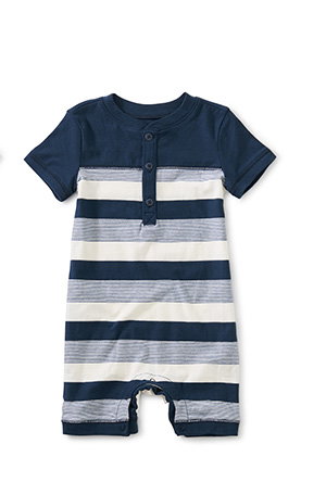 Henley Baby Romper - Whale Blue