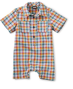 Button Baby Romper - Spring Plaid