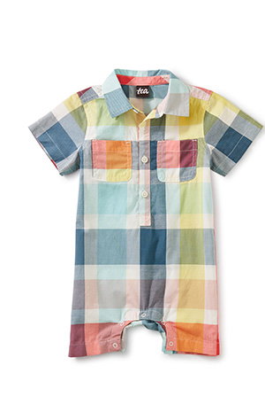 Plaid Buttoned Baby Romper - Sinatra Plaid