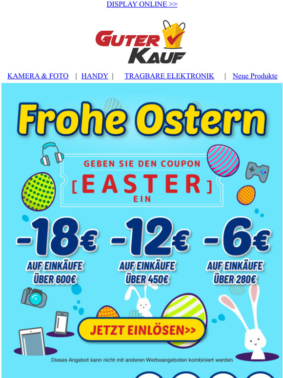 Frohe Ostern - Bis zu 18  Rabatt auf Ihren Einkauf!