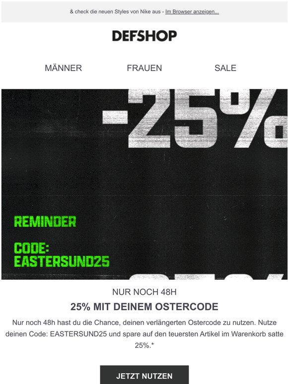 DefShop: Nur noch fr kurze Zeit! 25% mit deinem Ostercode