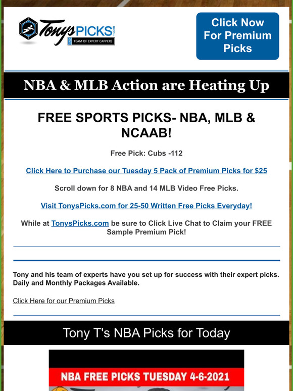 Tonyspicks Com 4 6 21 Comp Pick Cubs Brewers Pick Plus 8 Nba 14 Mlb Video Picks Milled