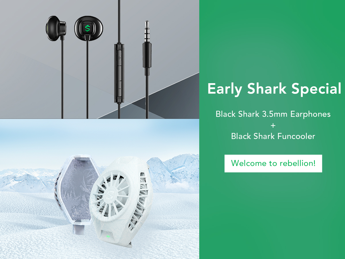 Early Shark Special Black Shark 3.5mm Earphones + Black Shark Funcooler