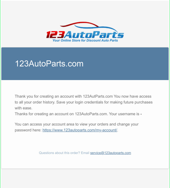 123AutoParts - New Account Created