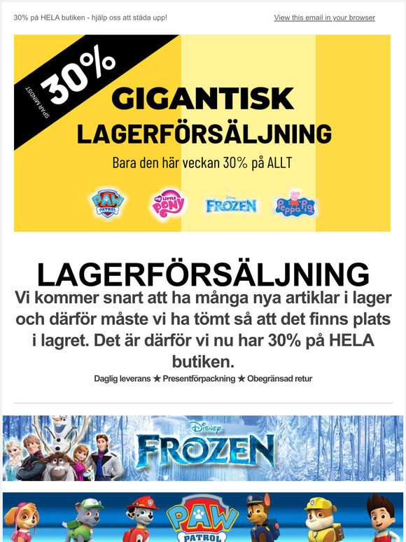 [LAGERFRSLJNING] 30% p HELA shoppen!