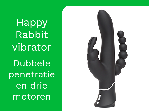 Happy Rabbit vibrator met drie motoren. Voor clitorale, g-spot en anale stimulatie