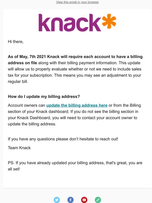 Important Knack Billing Update
