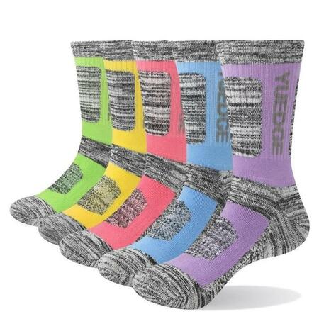 5 PAIRS YUEDGE WOMEN&#39;S MEDIUM PERFORMANCE HIKING CREW SOCKS
