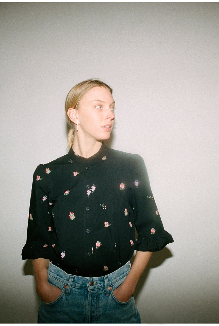 No.6 Zoey Shirt in Black and Pink Bouquet