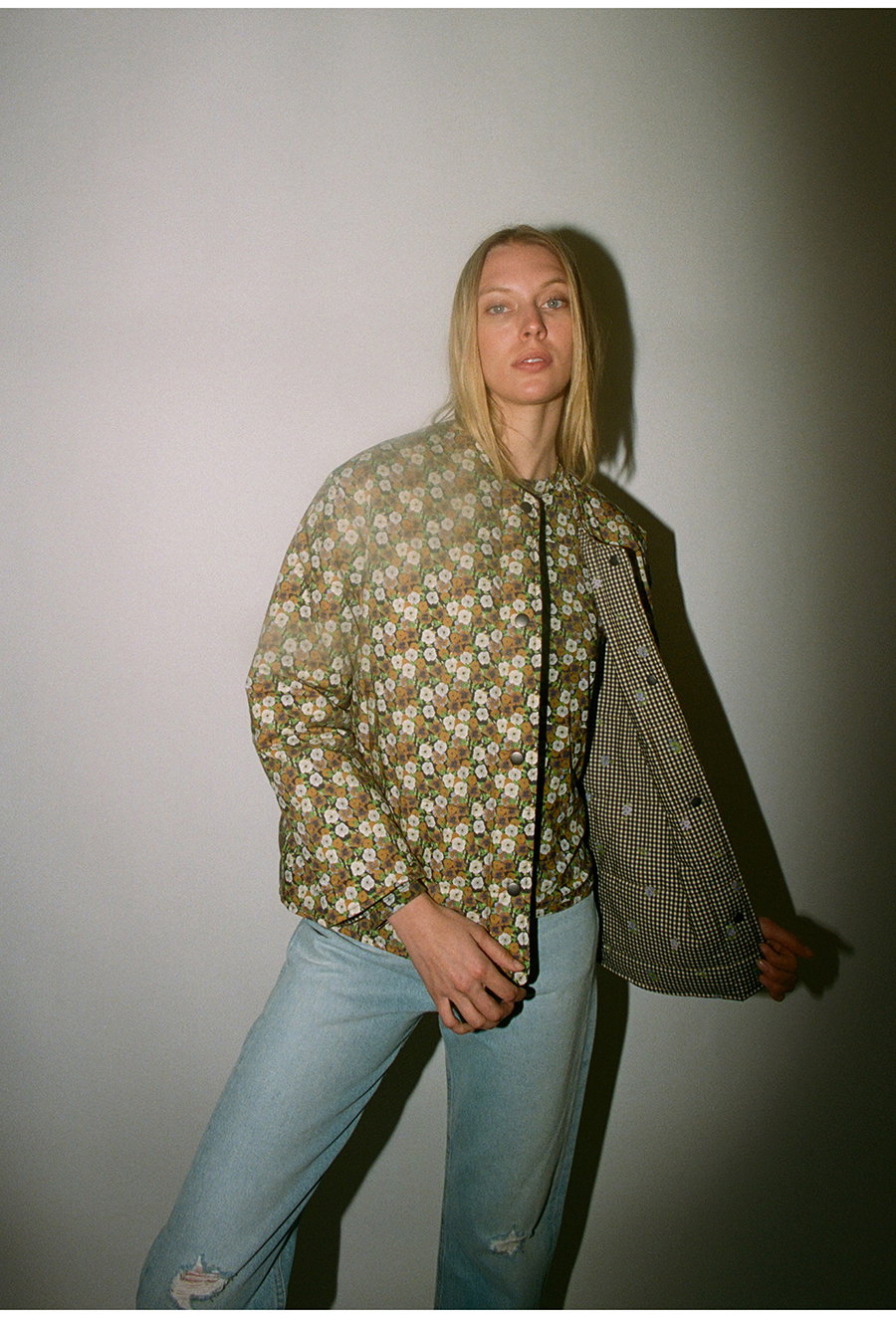 No.6 Glenn Quilted Jacket in Brown Pansy and Gingham Lilac Bouquet