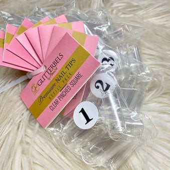 Pinched Square False Nail Tips - Clear (Refill) (Sizes 1 To 10) - (Pack Of 50)