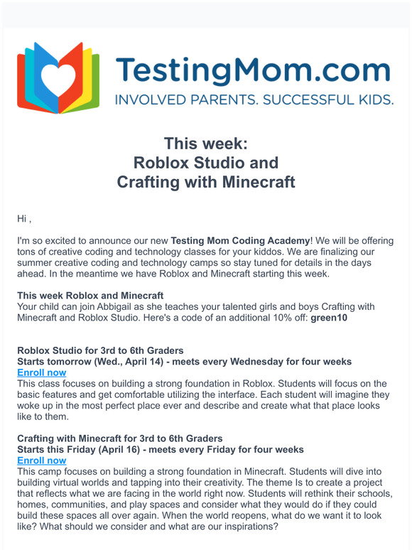 Testingmom Com New Coding Academy Roblox Studio And Crafting With Minecraft Milled - developer academy roblox
