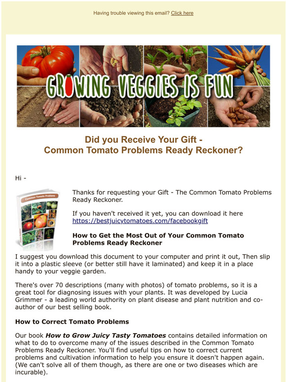 Did you receive your Gift - Common Tomato Problems Ready Reckoner -?