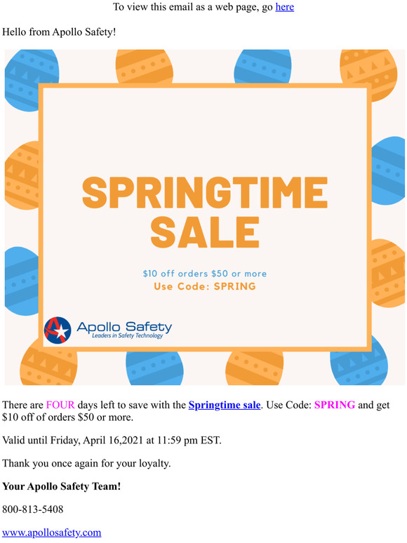 Apollo Safety - Springtime Sale FOUR Days Left 