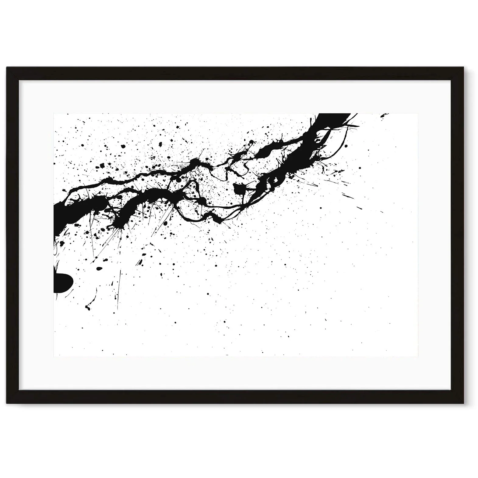 Image of Black And White Abstract Paint Splatter Art Print
