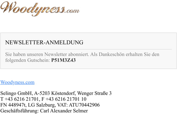 [Woodyness.com] Newsletter-Gutschein