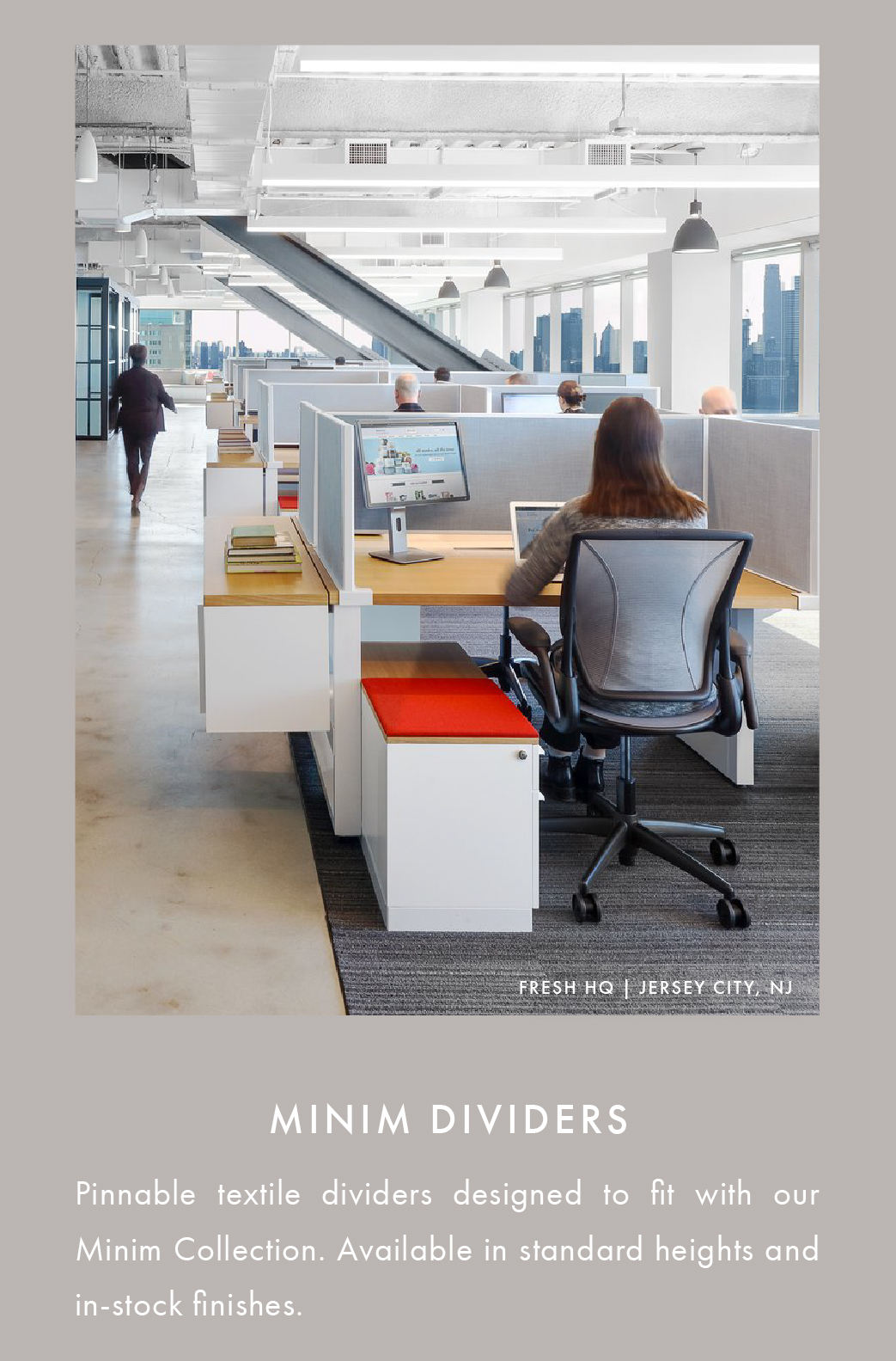 MINIM DIVIDERS. Pinnable textile dividers designed to fit with our Minim Collection. Available in standard heights and in-stock finishes.
