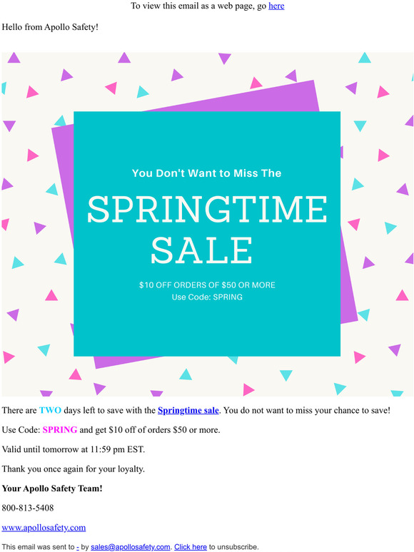 Apollo Safety - Springtime Sale TWO Days Left to Save