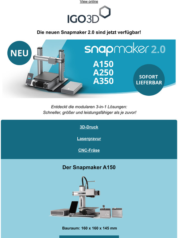 Die Snapmaker 2.0 sind auf Lager!