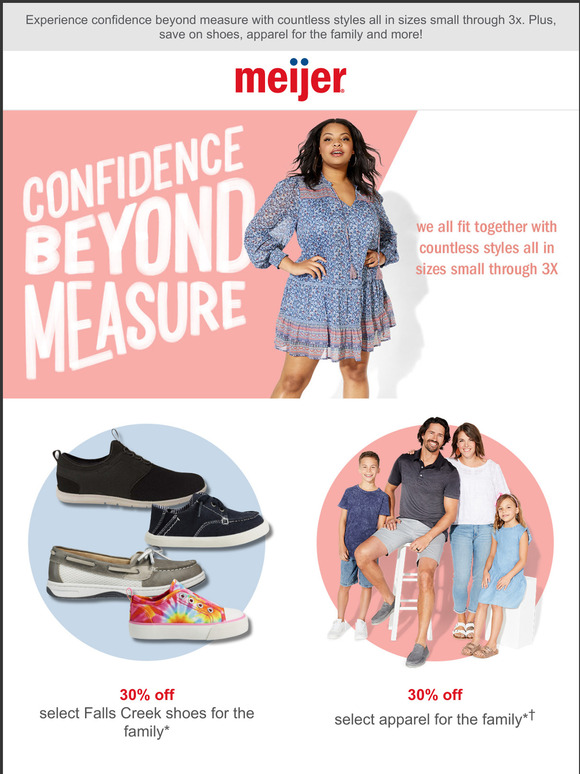 Meijer Confidence Beyond Measure + 30 Off Select Falls Creek Shoes