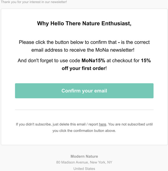 Please Confirm Your Modern Nature Subscription