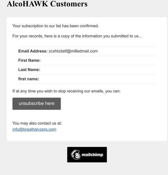 AlcoHAWK Customers: Subscription Confirmed