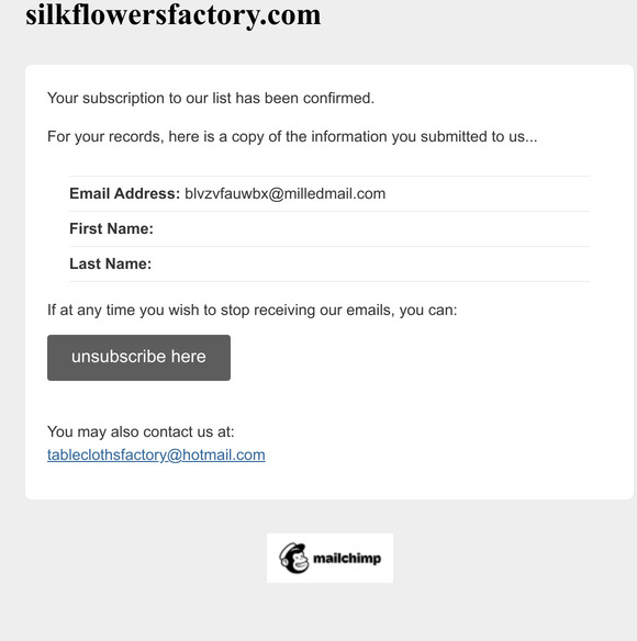 silkflowersfactory.com: Subscription Confirmed