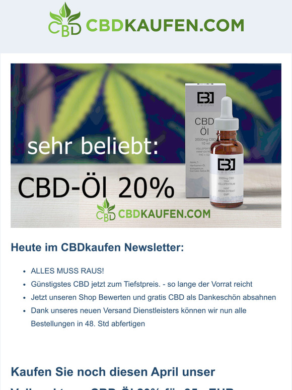Alles muss raus! Tiefstpreise fr CBD - solange der Vorrat reicht!