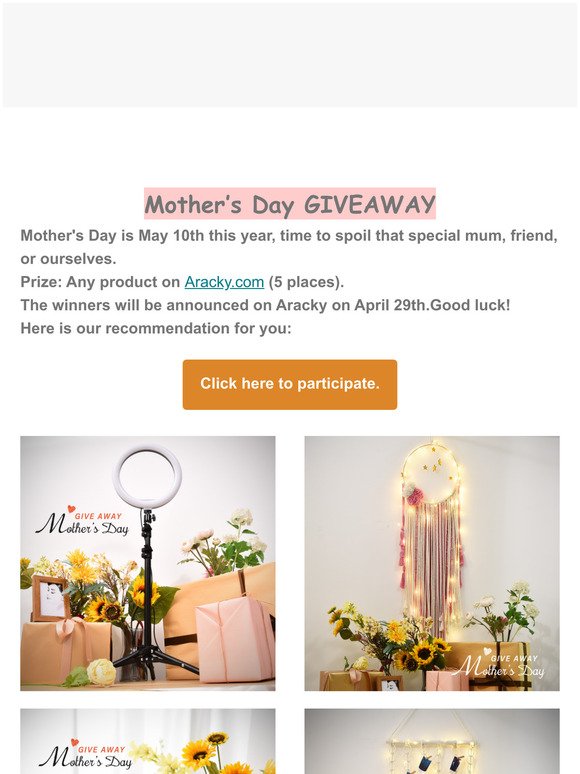 MMMMMMMother's day is coming,Aracky is giveaway all these love gifts