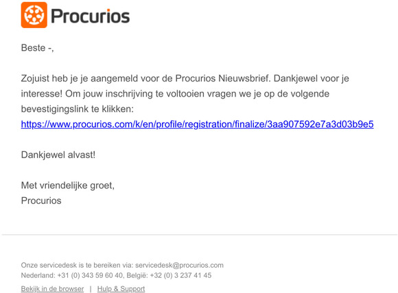 Aanmelding Nieuwsbrief Procurios