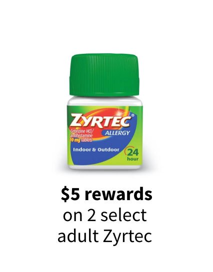 $5 rewards on 2 select adult Zyrtec