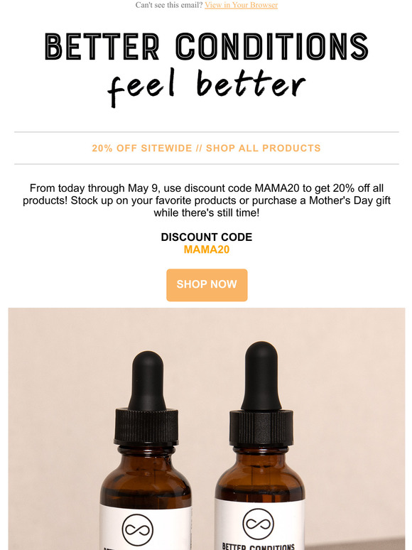 20% OFF Sitewide! Today through Mother's Day 